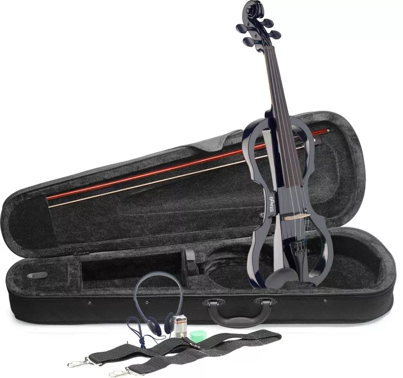 Stagg 4/4 electric violin set with black electric violin, soft case and headphones – EVN X-4/4 BK
