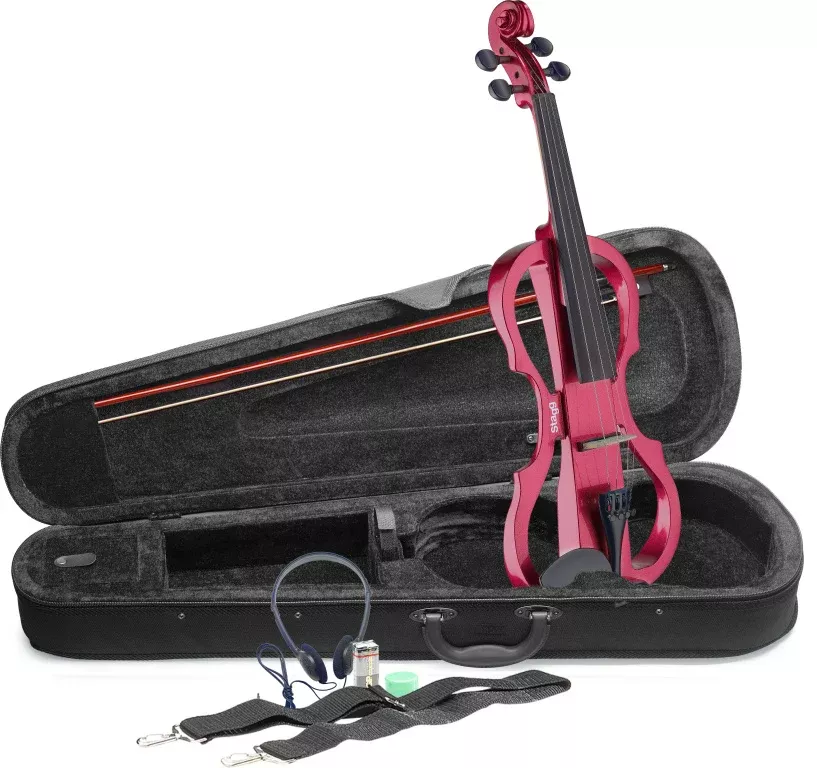 Stagg 4/4 electric violin set with metallic red electric violin, soft case and headphones – EVN X-4/4 MRD