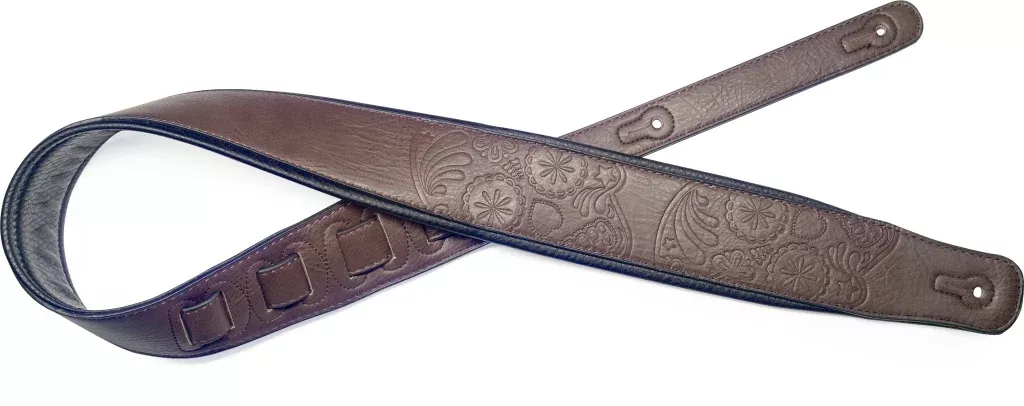 Stagg Dark brown padded leatherette guitar strap with Mexican skull pattern – SPFL30 MEX DBRW
