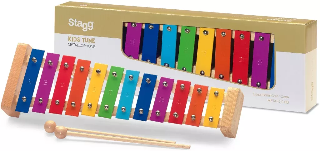 Stagg Metallophone with 12 colour-coded keys and two wooden mallets – META-K12 RB