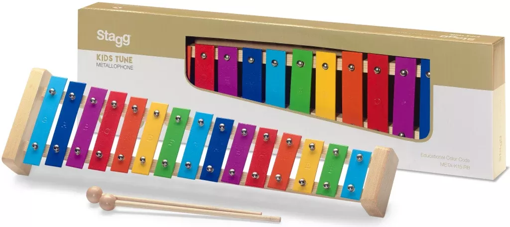 Stagg Metallophone with 15 colour-coded keys and two wooden mallets – META-K15 RB