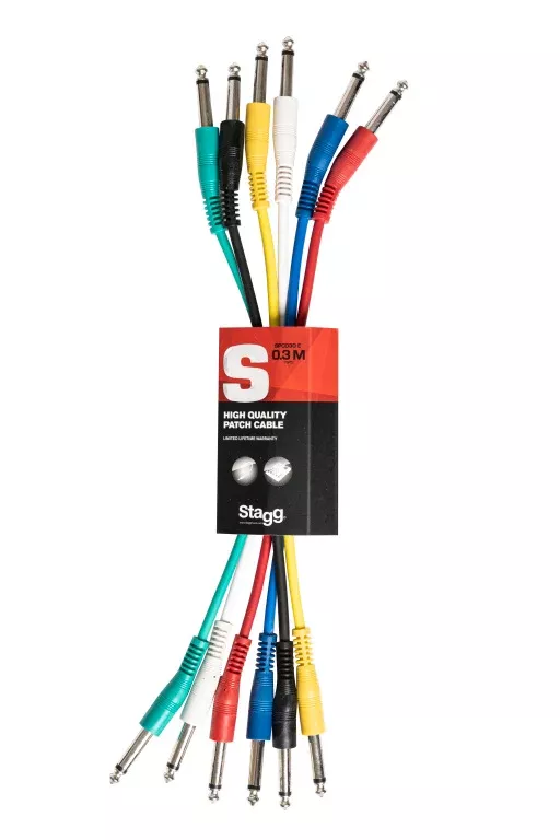Stagg Mono patch cable, 6 x jack/jack (m/m), 30 cm (1'), moulded plastic – SPC030 E