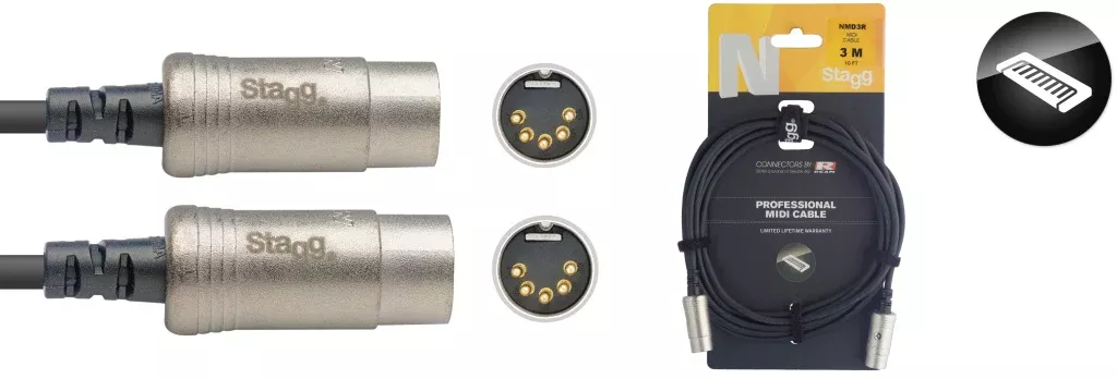 Stagg N series MIDI cable, DIN/DIN (m/m), 3 m (10') – NMD3R