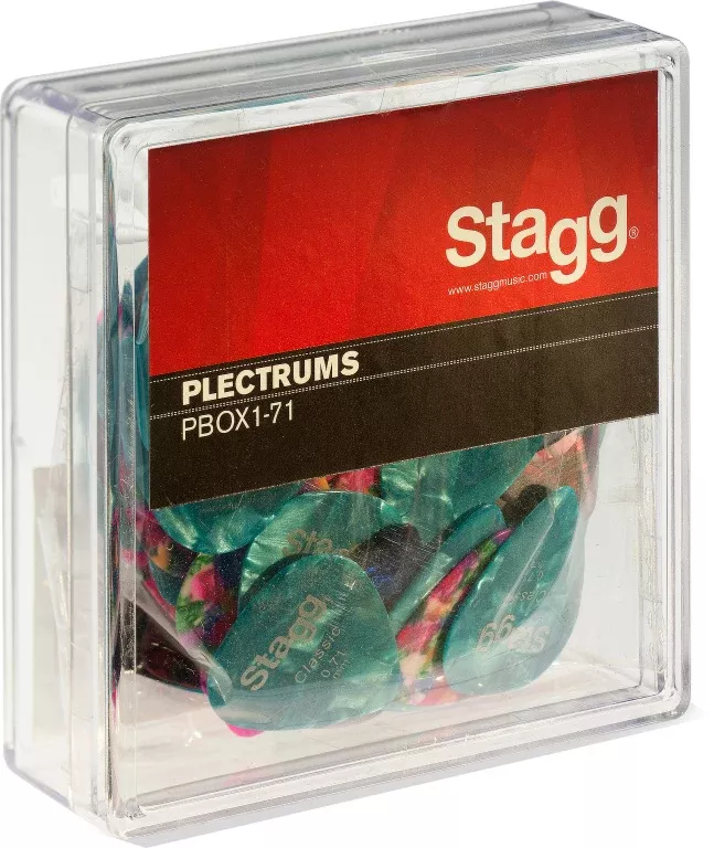 Stagg Pack of 100 Stagg 0.71 mm (0.028″) standard plastic picks, various colours – PBOX1-71