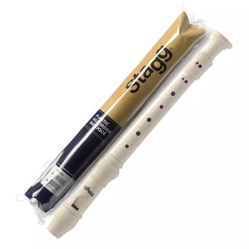 Stagg Plastic 3-piece Recorder with Baroque Fingering, Cream Beige