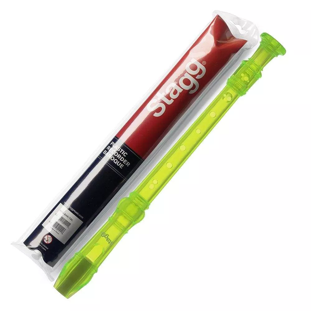 Stagg Plastic 3-piece Recorder with Baroque Fingering, Translucent Green