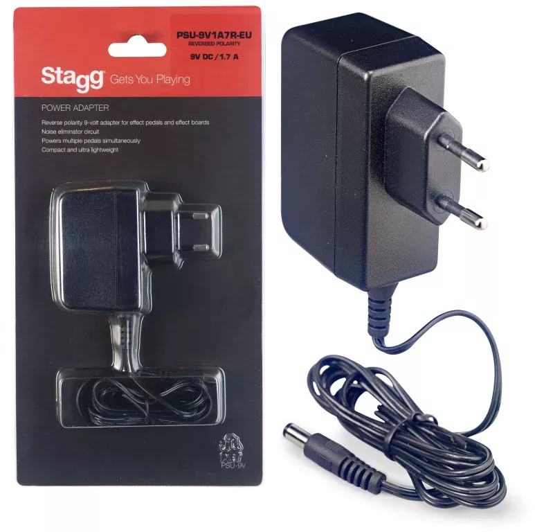 Stagg Reverse polarity 9-volt / 1.7 A AC adapter for effect pedals – PSU-9V1A7R-EU