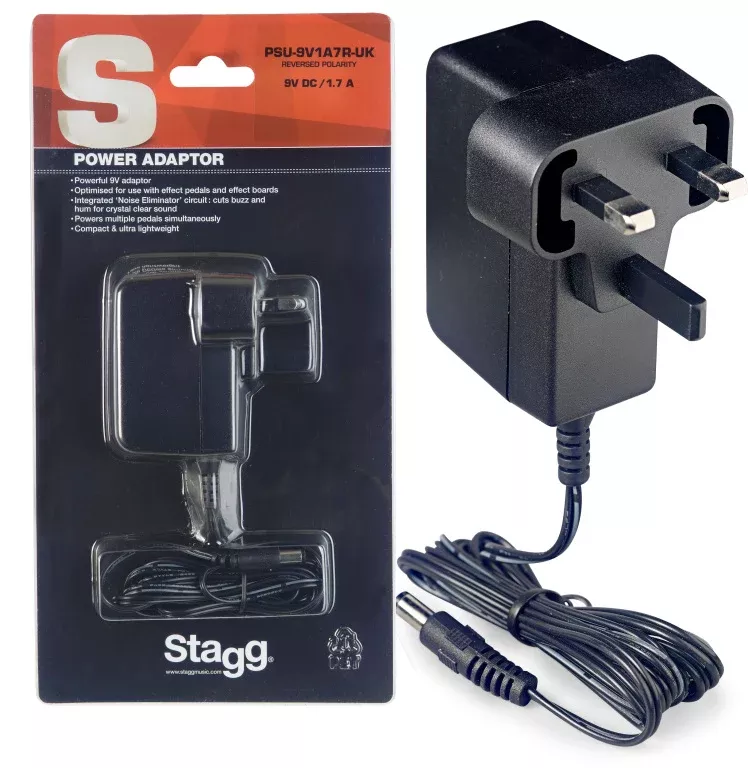 Stagg Reverse polarity 9-volt / 1.7 A AC adapter for effect pedals – PSU-9V1A7R-UK