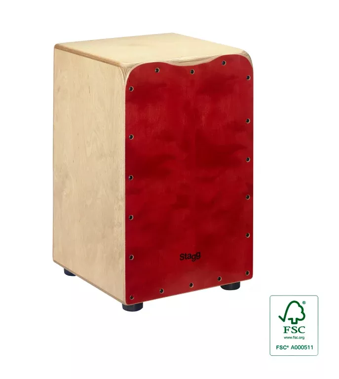 Stagg Standard-sized birch cajón with red front board finish – CAJ-50M-RD