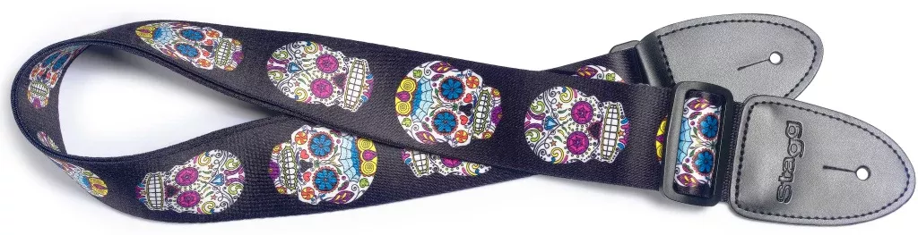 Stagg Terylene guitar strap with Mexican skull pattern – STE MEX SK 1