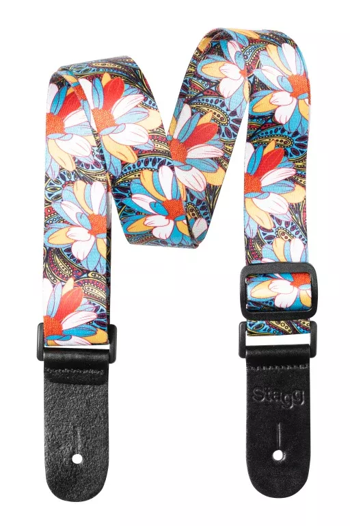 Stagg Terylene uke strap with blue/yellow flower pattern – STE UKEFLOW BLU