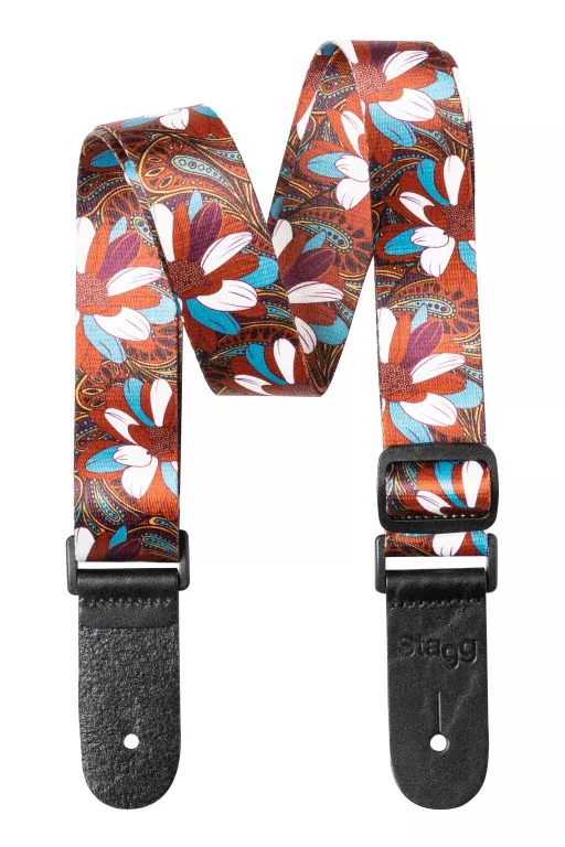 Stagg Terylene uke strap with brown/blue flower pattern – STE UKEFLOW BRW