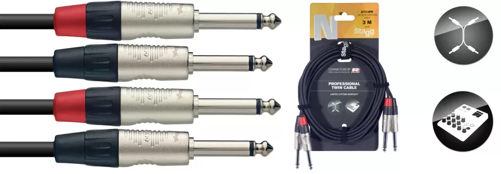 Stagg Twin cable, jack/jack (m/m), mono, 3 m (10′) – NTC3PR
