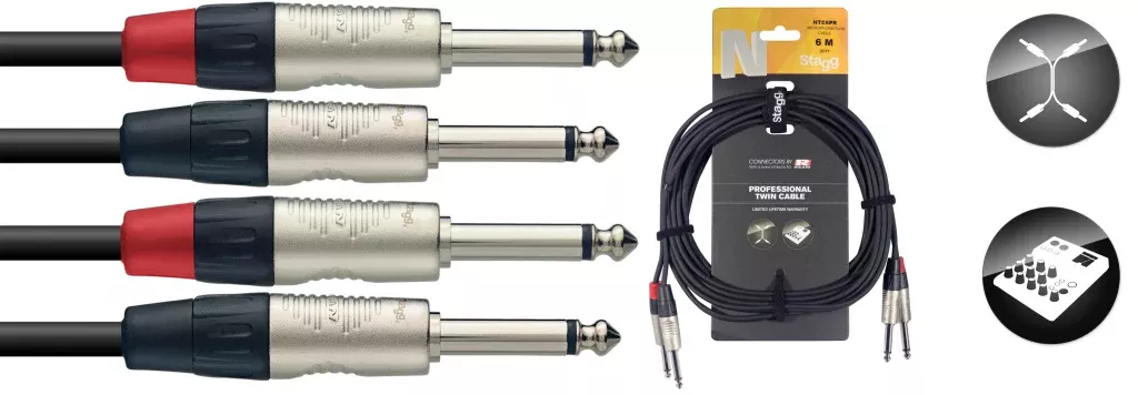 Stagg Twin cable, jack/jack (m/m), mono, 6 m (20') – NTC6PR