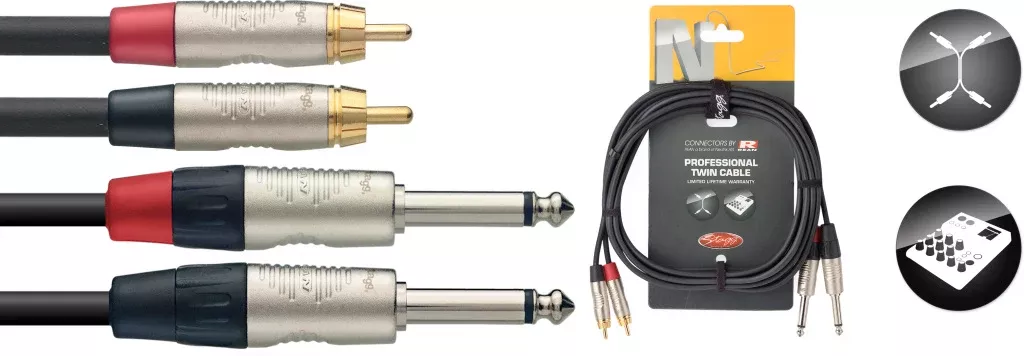 Stagg Twin cable, jack/RCA (m/m), 3 m (10′), black, Deluxe – NTC3PCMR