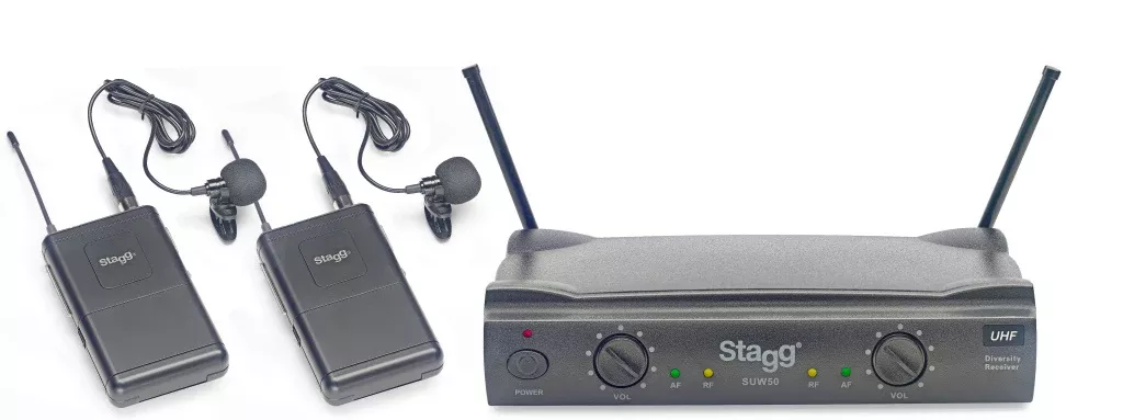 Stagg UHF true diversity 2-channel lapel microphone wireless system – SUW 50 LL EG EU