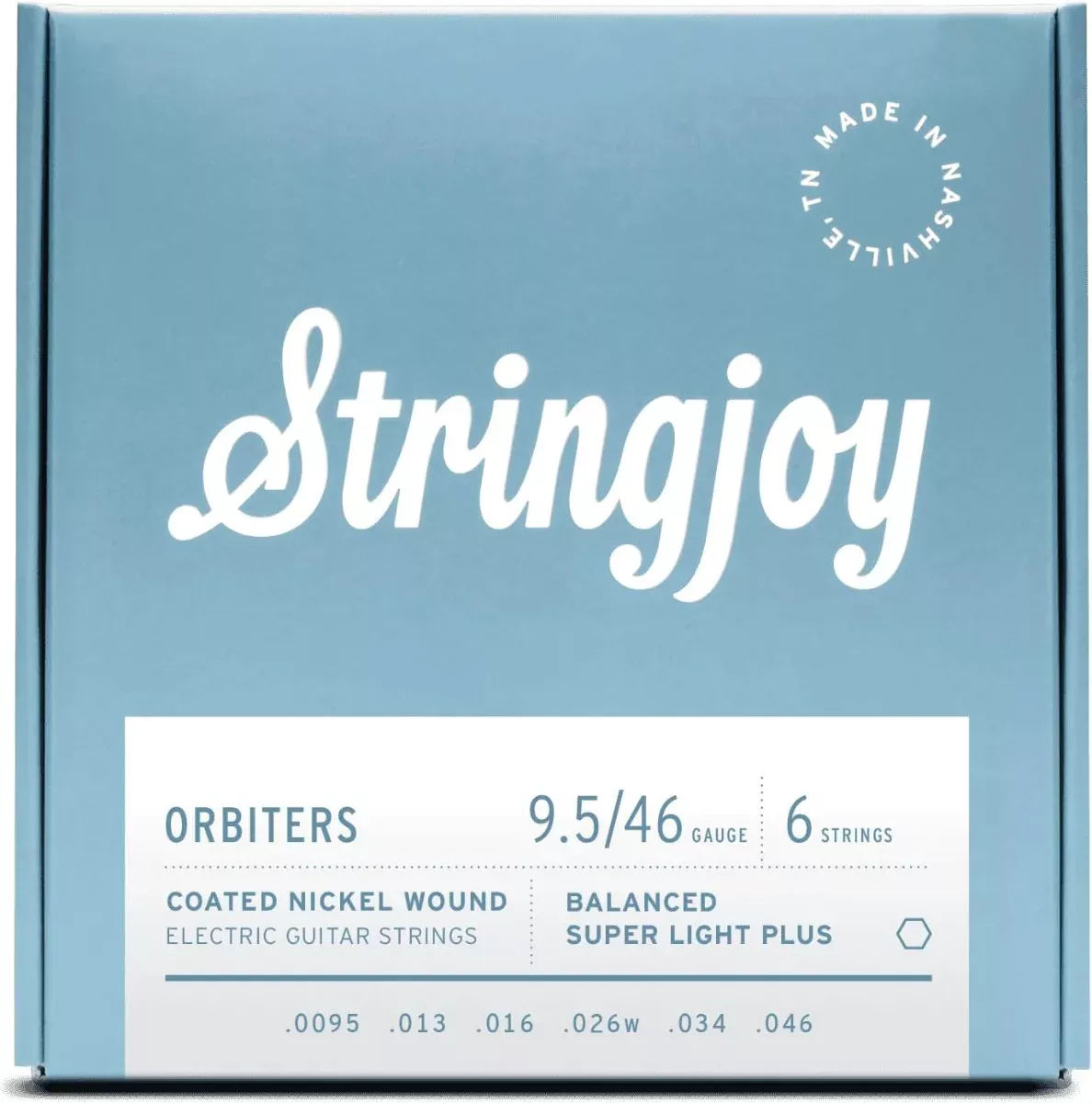 Stringjoy Coated Nickel Electric Guitar Strings Balanced Super Light Plus Orbiters9.5-46 Gauge