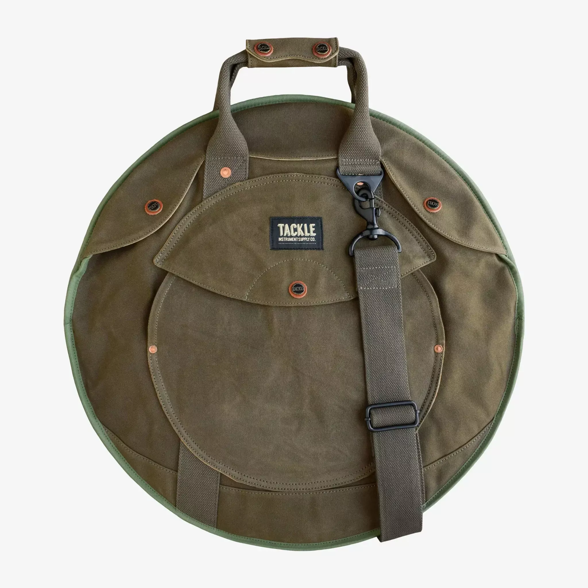 TACKLE ZIPPERLESS 20″ OLIVE DRAB CANVAS CYMBAL CASE WITH SHOULDER STRAP