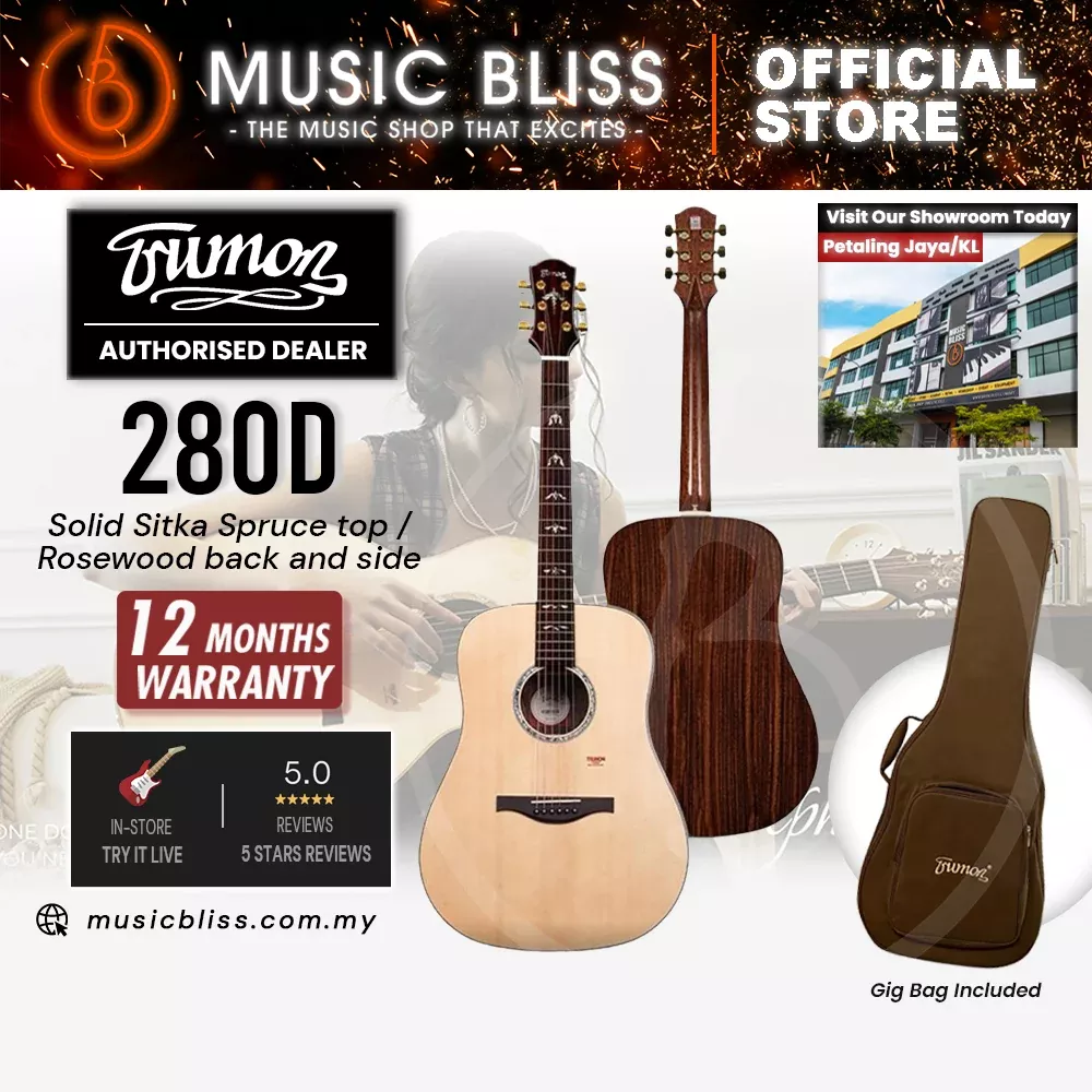 Trumon 280 D Solid Sitka Spruce top /Rosewood back and side Acoustic Guitar with Pickup – Natural