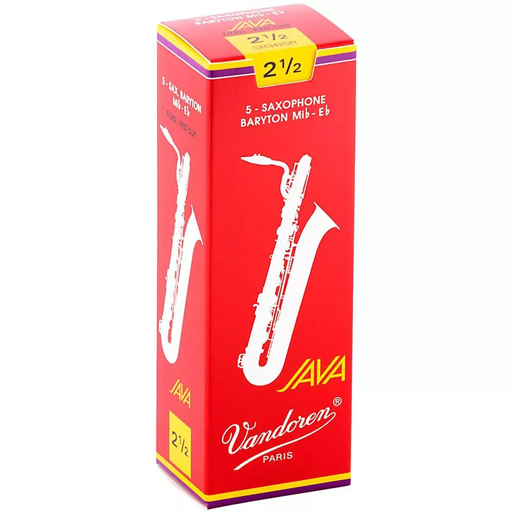 Vandoren JAVA Red Baritone Saxophone Reeds Strength 2.5, Box of 5
