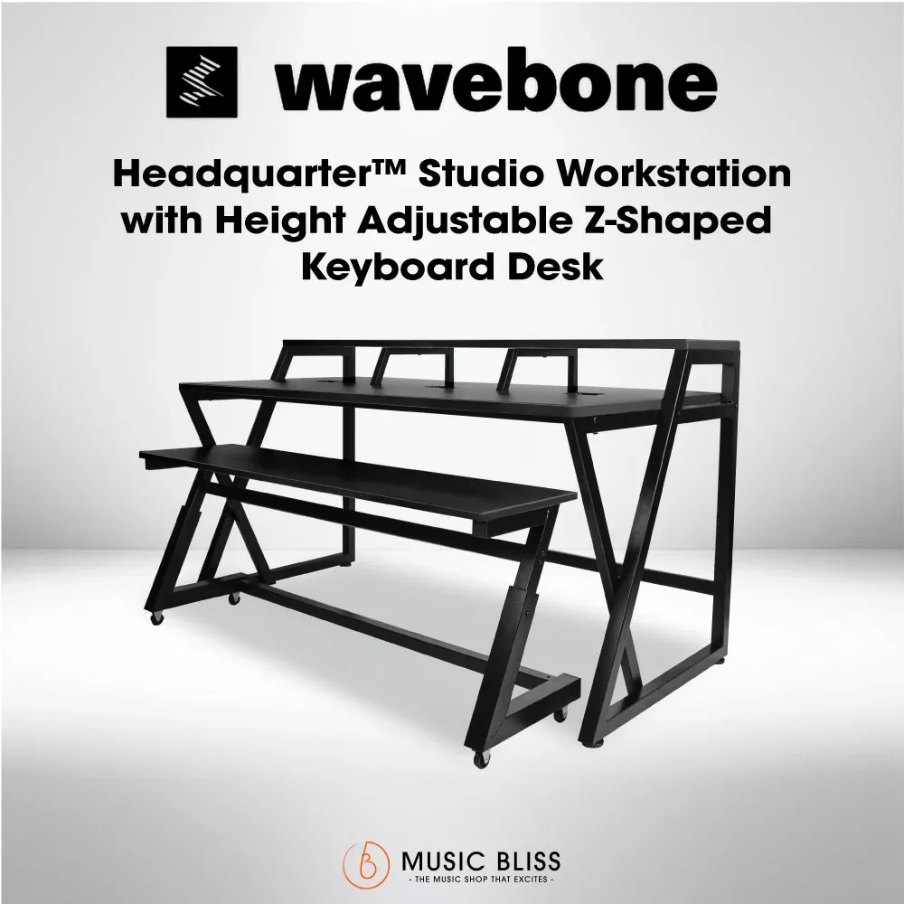 Wavebone Headquarter Studio Workstation Desk with Height Adjustable Z-Shaped Keyboard Desk (Black)