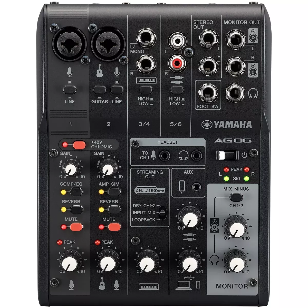 Yamaha AG06MK2B 6-Channel Live Streaming Mixer/USB Interface in Black
