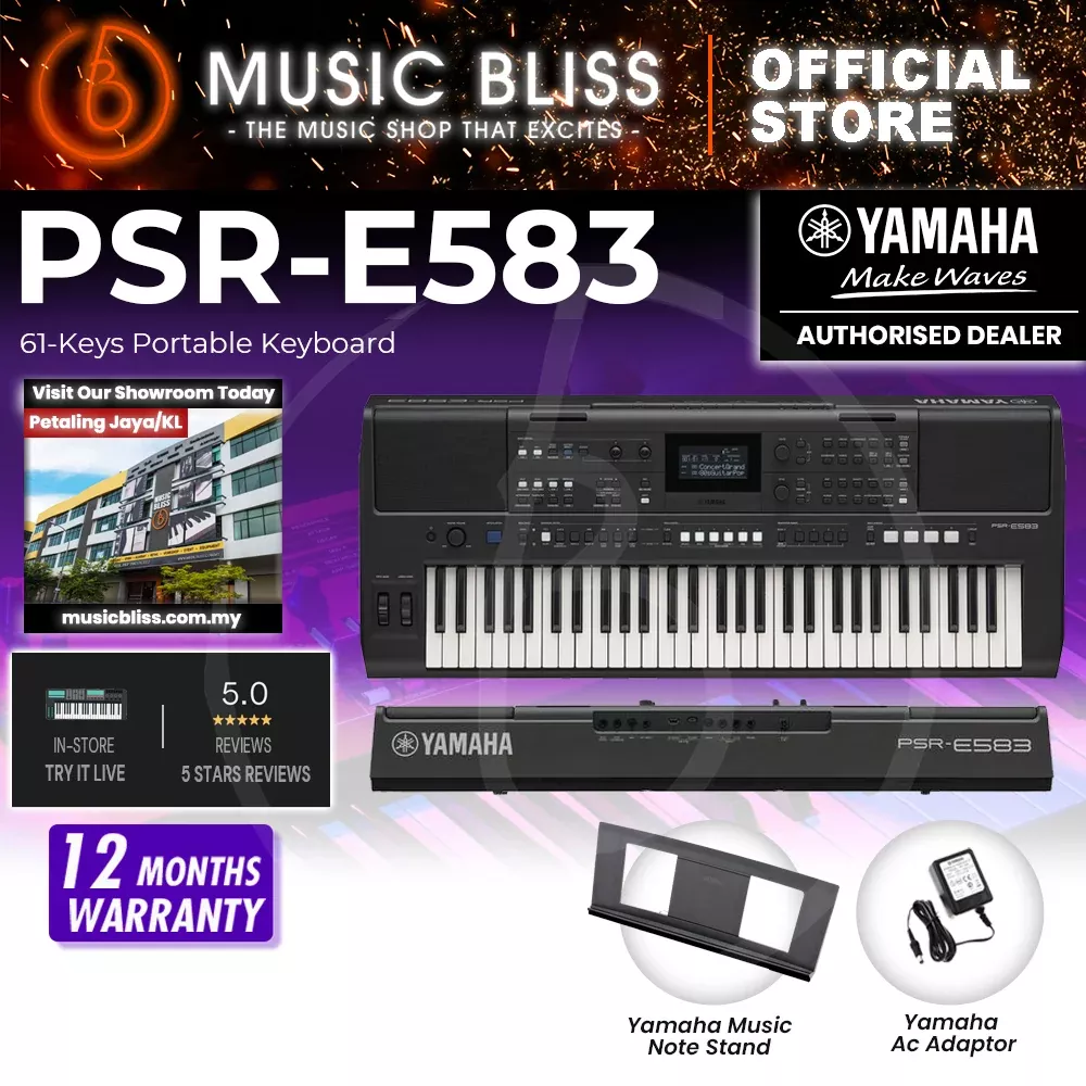 Yamaha Keyboards PSR-E583 61-Keys Portable Keyboard with Original Adapter